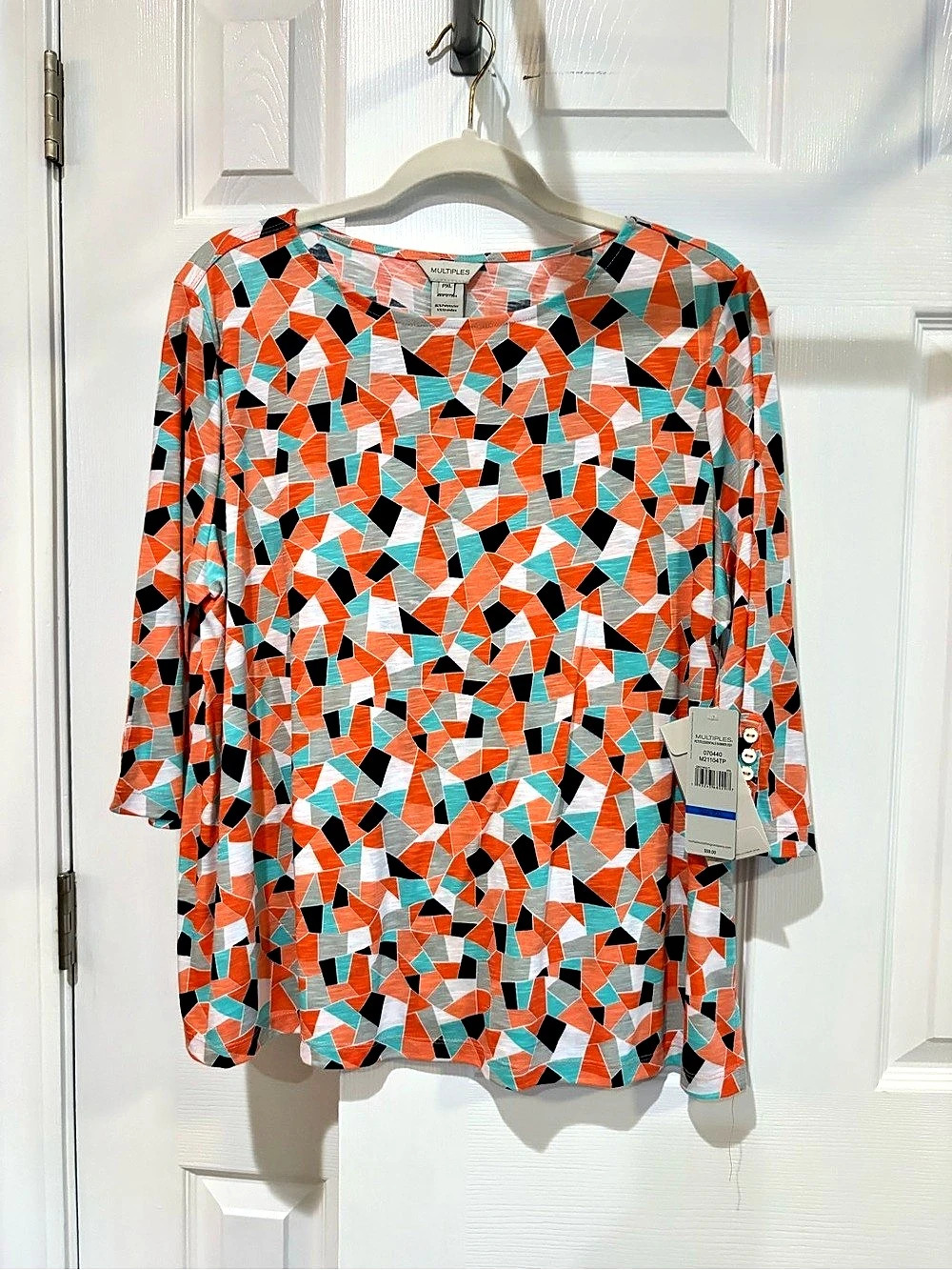 Multiples Geo Multi Top Geometric Blouse Orange & Black PXL